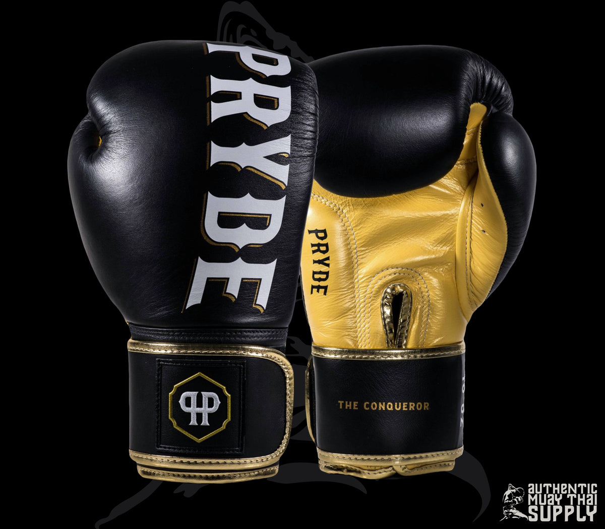 PRYDE® BOXING GLOVES CONQUEROR BLACK/GOLD Authentic Muay Thai Supply